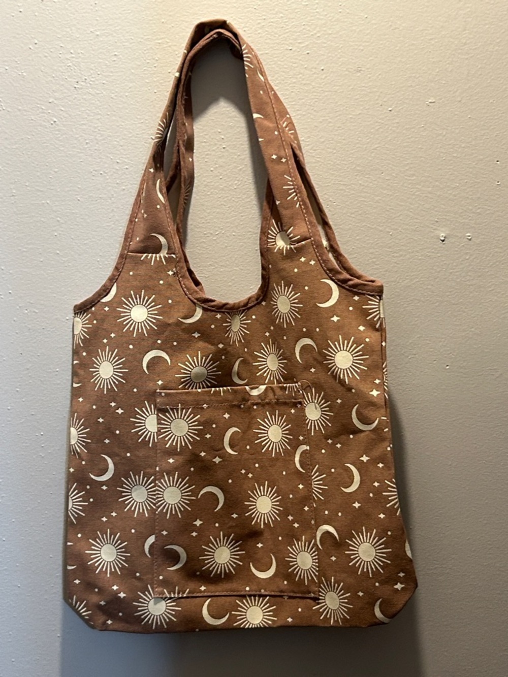 Brown Sun & Moon Canvas Tote Bag
